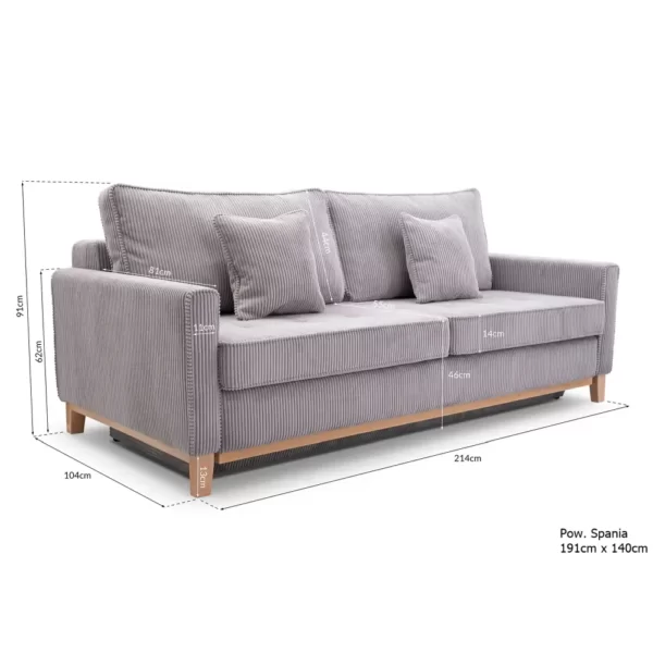 sofa rozkładana ARIS - wymiary