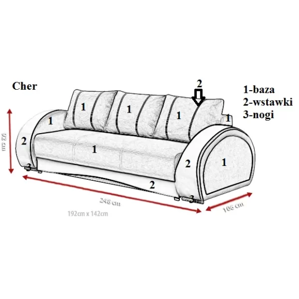sofa rozkładana CHER - wymiary