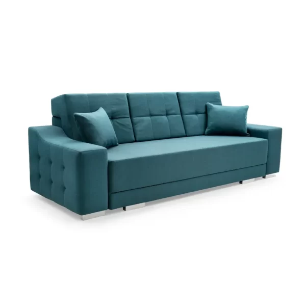 sofa rozkładana CYPIS - 3 zdejmowane poduchy oparciowe i 2 małe poduszki dekoracyjne